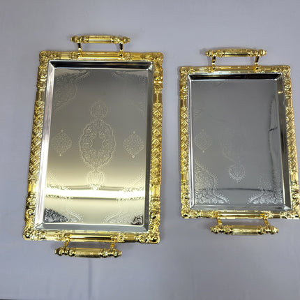 Set de 2 Bandejas Zayna con Marco Dorado y Base Espejo