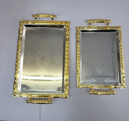 Set de 2 Bandejas Zayna con Marco Dorado y Base Espejo