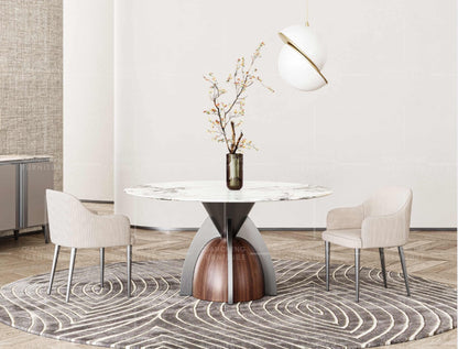 Mesa de Comedor de Diseño Contemporáneo - Mármol, madera y acero 130x76 Alta calidad
