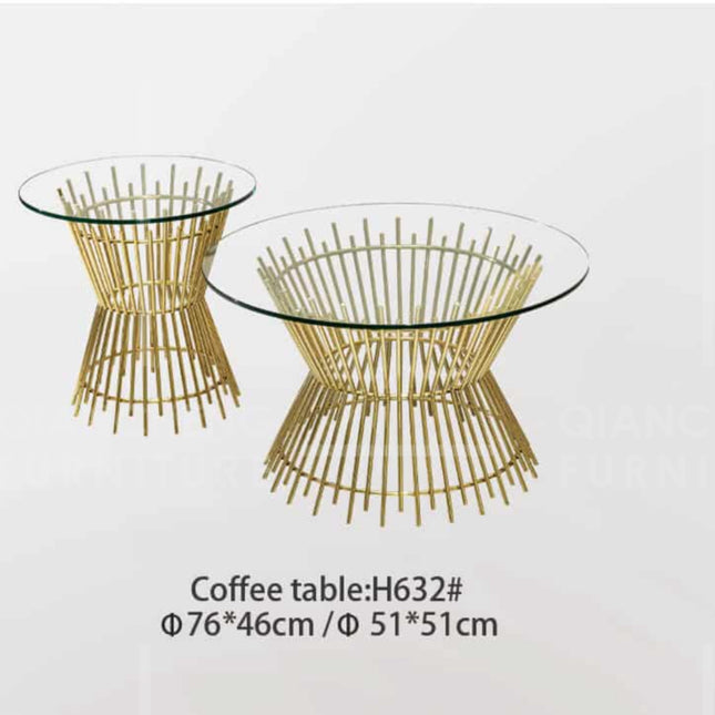 Set 2 mesas de centro con base de cristal patas acero