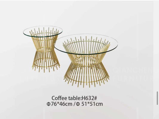 Set 2 mesas de centro con base de cristal patas acero