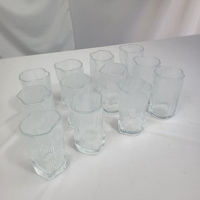 Juego de 12 Vasos de Cristal con Relieve Vertical