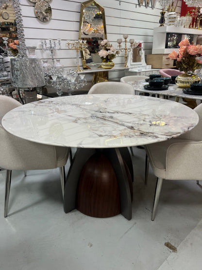 Mesa de Comedor de Diseño Contemporáneo - Mármol, madera y acero 130x76 Alta calidad
