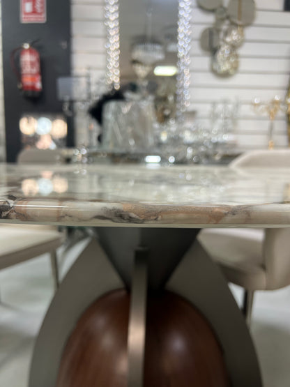 Mesa de Comedor de Diseño Contemporáneo - Mármol, madera y acero 130x76 Alta calidad
