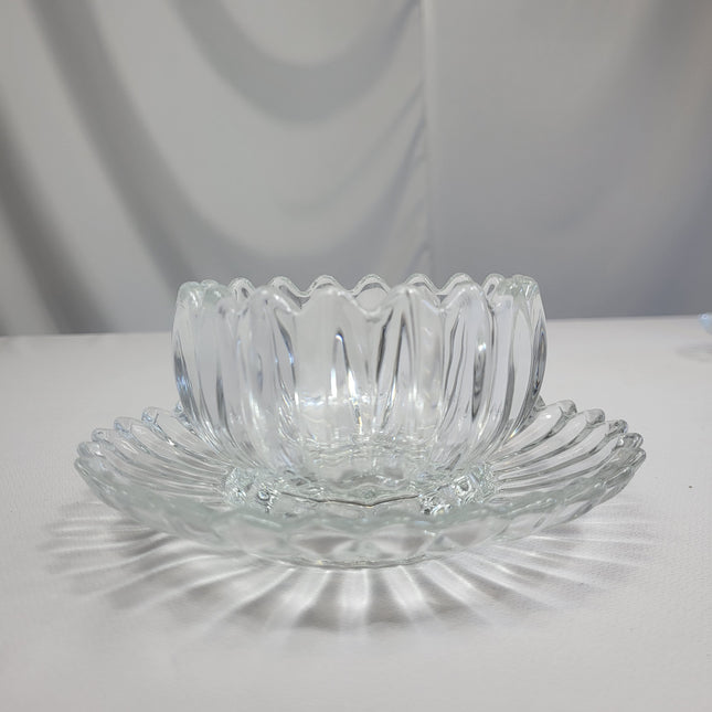 Set 6 Cuencos Flor de Vidrio Transparente con Platillos