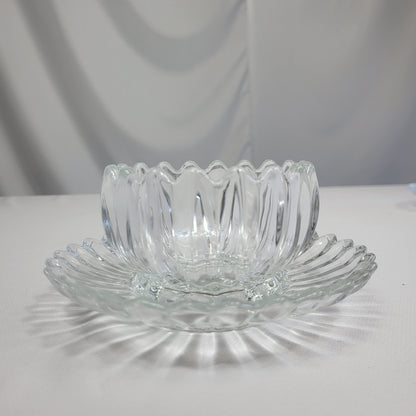 Set 6 Cuencos Flor de Vidrio Transparente con Platillos