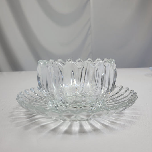 Set 6 Cuencos Flor de Vidrio Transparente con Platillos