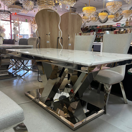 Mesa de Comedor de Diseño Contemporáneo - Mármol y Acero 180x90x75 Alta calidad