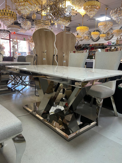 Mesa de Comedor de Diseño Contemporáneo - Mármol y Acero 180x90x75 Alta calidad