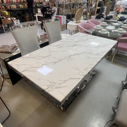 Mesa de Comedor de Diseño Contemporáneo - Mármol y Acero 180x90x75 Alta calidad