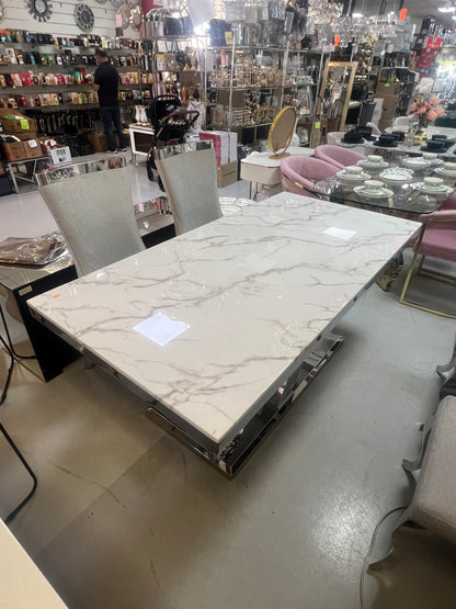 Mesa de Comedor de Diseño Contemporáneo - Mármol y Acero 180x90x75 Alta calidad