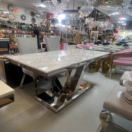 Mesa de Comedor de Diseño Contemporáneo - Mármol y Acero 180x90x75 Alta calidad