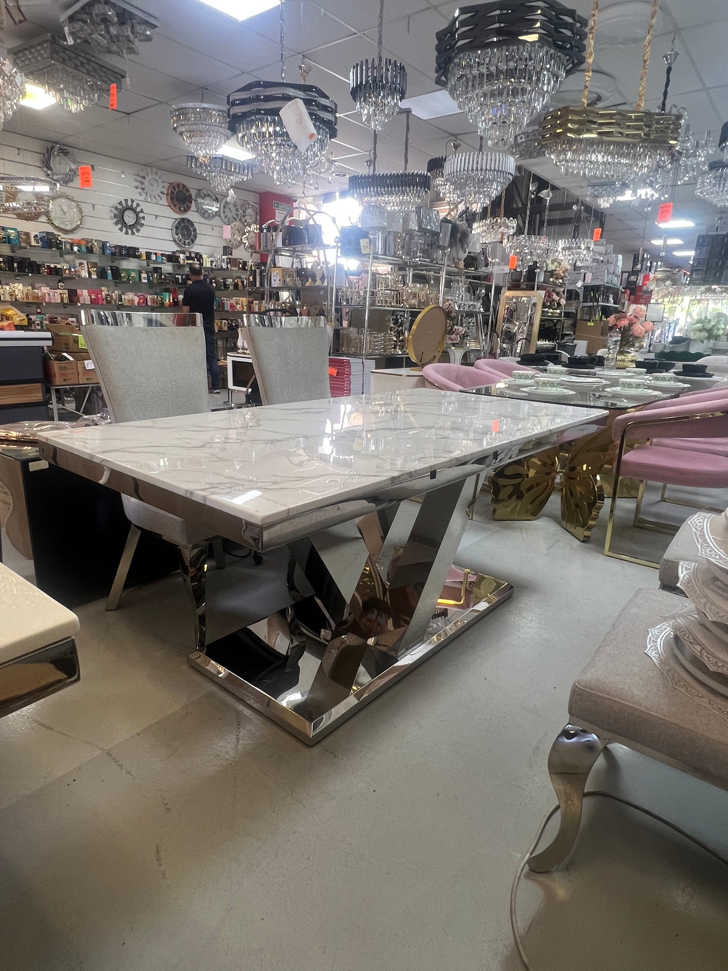 Mesa de Comedor de Diseño Contemporáneo - Mármol y Acero 180x90x75 Alta calidad