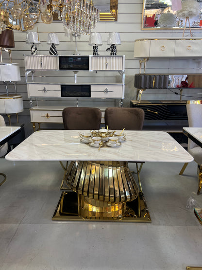 Mesa de Comedor de Diseño Contemporáneo - Mármol y Acero 160x90x75 Alta calidad
