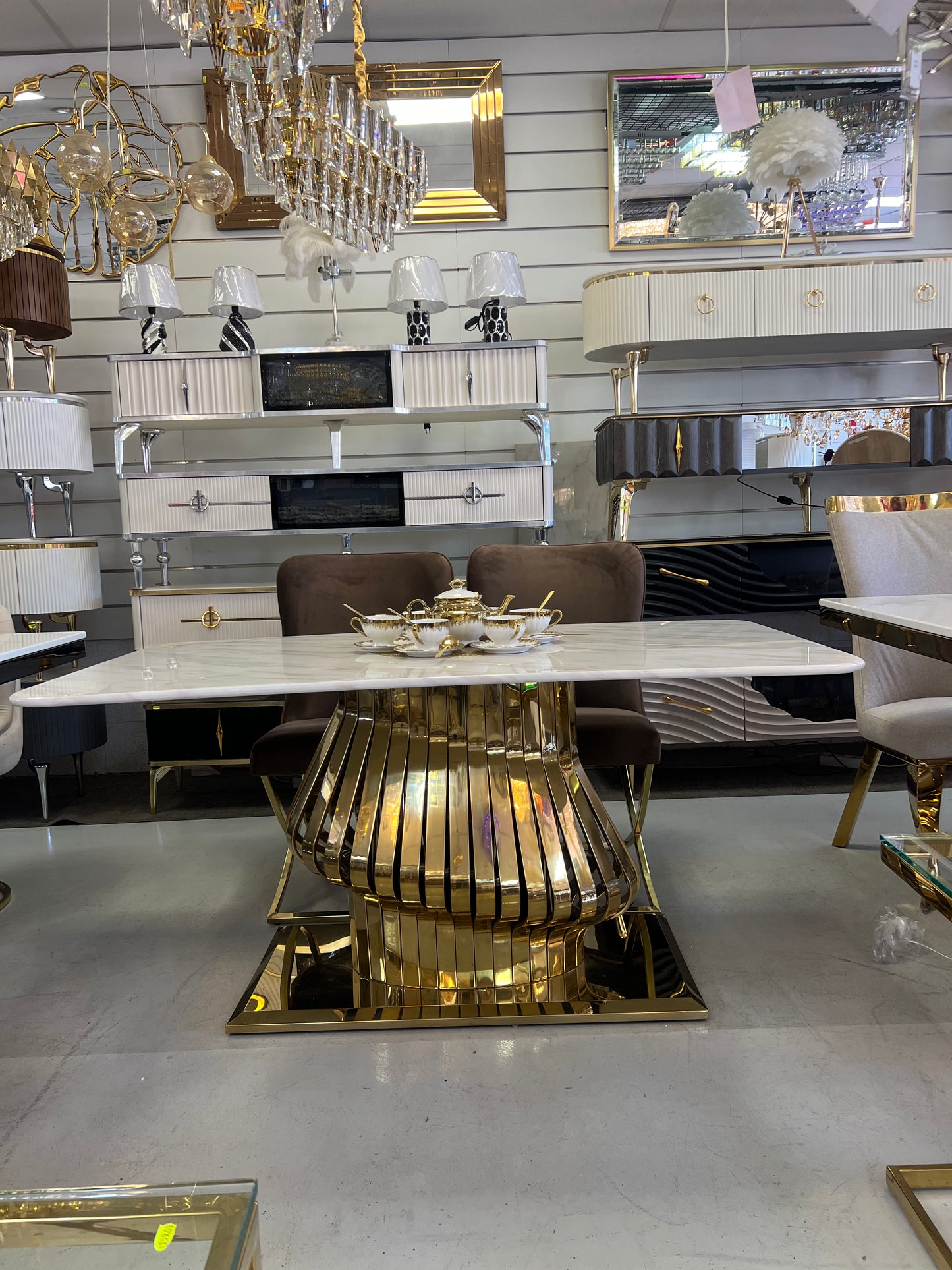 Mesa de Comedor de Diseño Contemporáneo - Mármol y Acero 160x90x75 Alta calidad