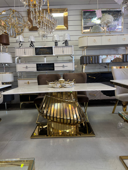 Mesa de Comedor de Diseño Contemporáneo - Mármol y Acero 160x90x75 Alta calidad