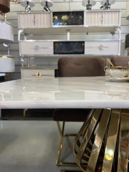 Mesa de Comedor de Diseño Contemporáneo - Mármol y Acero 160x90x75 Alta calidad