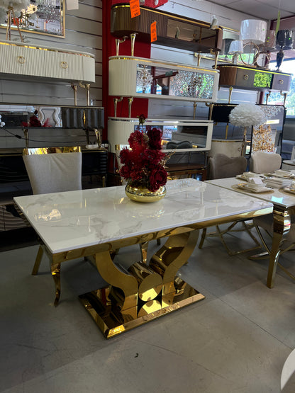 Mesa de Comedor de Diseño Contemporáneo - Marmol y Acero 160x90x75 Alta calidad