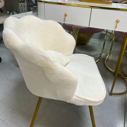 Tocador elegante con silla y espejo led blanco y dorado