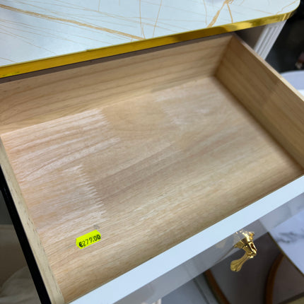 Tocador elegante con silla y espejo led blanco y dorado