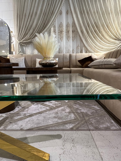 Mesa de centro de cristal y patas acero inoxidable dorado
