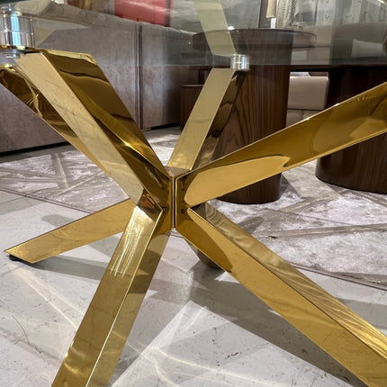 Mesa de centro de cristal y patas acero inoxidable dorado