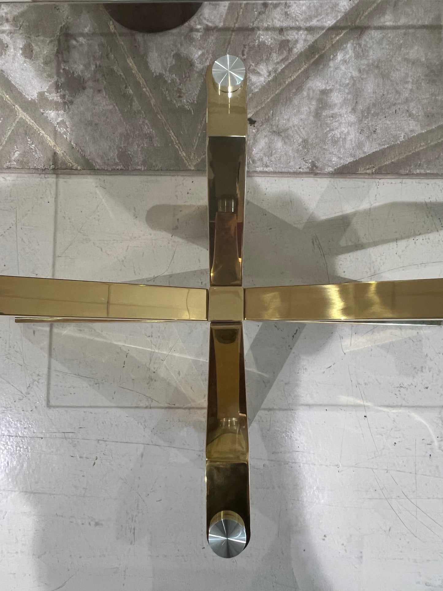 Mesa de centro de cristal y patas acero inoxidable dorado