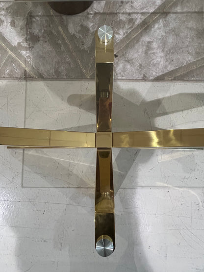 Mesa de centro de cristal y patas acero inoxidable dorado