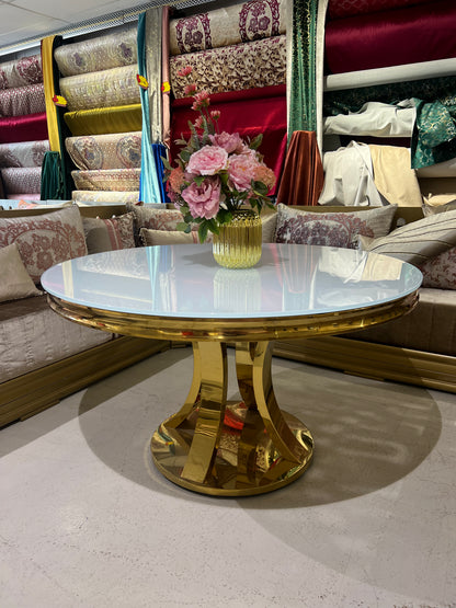 Mesa de Comedor de Diseño Contemporáneo - Cristal blanco y Acero 130x75 Alta calidad