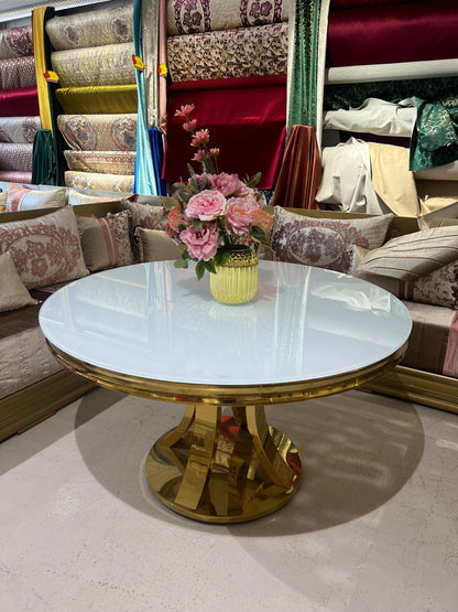 Mesa de Comedor de Diseño Contemporáneo - Cristal blanco y Acero 130x75 Alta calidad