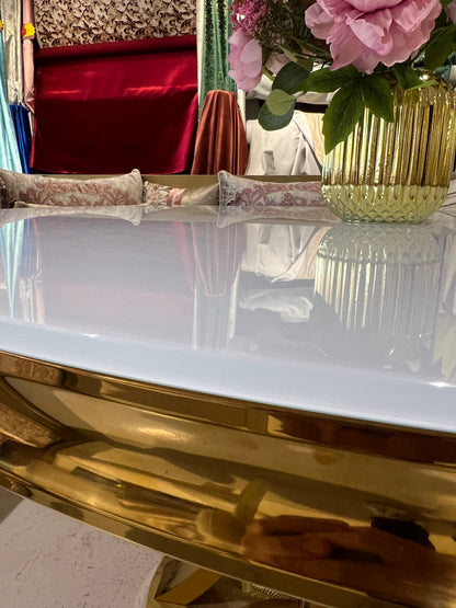 Mesa de Comedor de Diseño Contemporáneo - Cristal blanco y Acero 130x75 Alta calidad