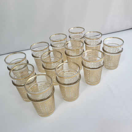 Set 12 Vasos Zellige Dorado de Cristal Estilo Marroquí