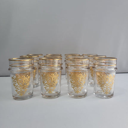 Set 12 Vasos Sultán de Cristal con Decorado Dorado