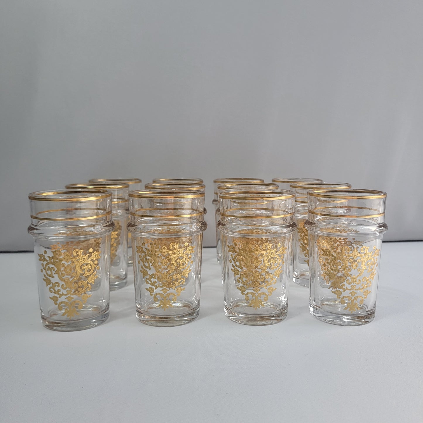 Set 12 Vasos Sultán de Cristal con Decorado Dorado