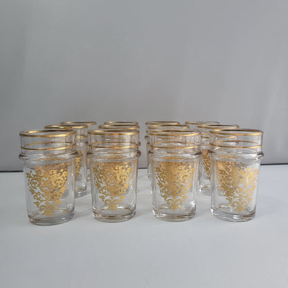 Set 12 Vasos Sultán de Cristal con Decorado Dorado