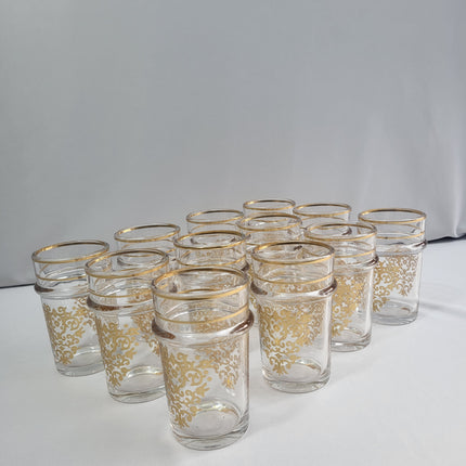 Set 12 Vasos Sultán de Cristal con Decorado Dorado