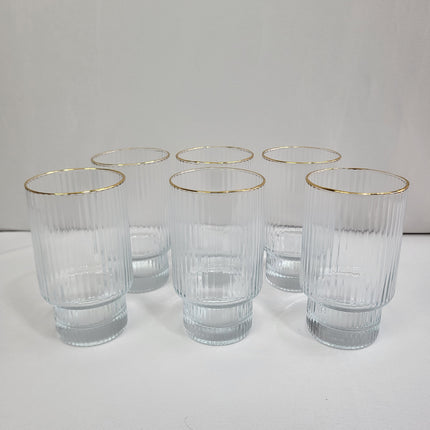 Set de 6 Vasos de Cristal Acanalado con Borde Dorado