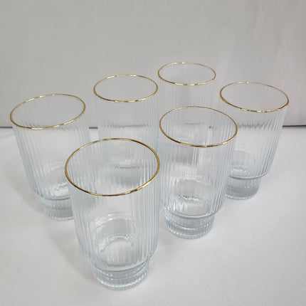Set de 6 Vasos de Cristal Acanalado con Borde Dorado