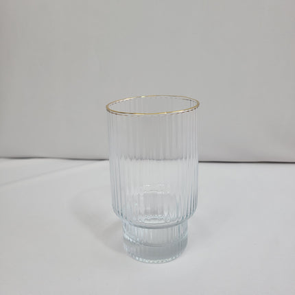 Set de 6 Vasos de Cristal Acanalado con Borde Dorado