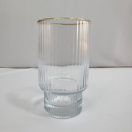 Set de 6 Vasos de Cristal Acanalado con Borde Dorado