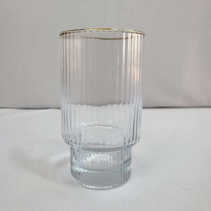 Set de 6 Vasos de Cristal Acanalado con Borde Dorado