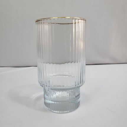 Set de 6 Vasos de Cristal Acanalado con Borde Dorado