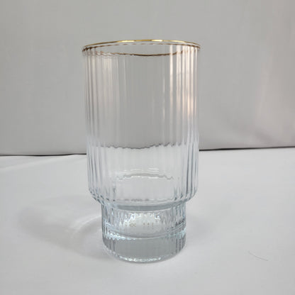 Set de 6 Vasos de Cristal Acanalado con Borde Dorado