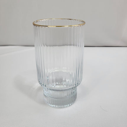 Set de 6 Vasos de Cristal Acanalado con Borde Dorado