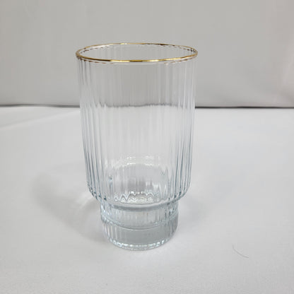 Set de 6 Vasos de Cristal Acanalado con Borde Dorado