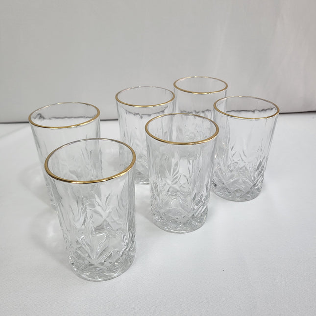 Set de 6 Vasos de Cristal Tallado con Borde Dorado