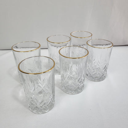 Set de 6 Vasos de Cristal Tallado con Borde Dorado