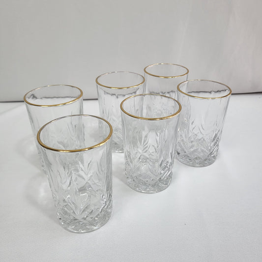 Set de 6 Vasos de Cristal Tallado con Borde Dorado
