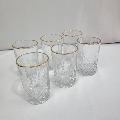 Set de 6 Vasos de Cristal Tallado con Borde Dorado
