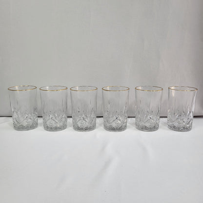 Set de 6 Vasos de Cristal Tallado con Borde Dorado